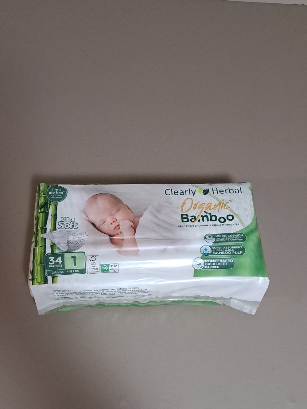 Clearly Herbal Organic Bamboo Diapers New Pack Of 34 Size 1 4-11 Pounds